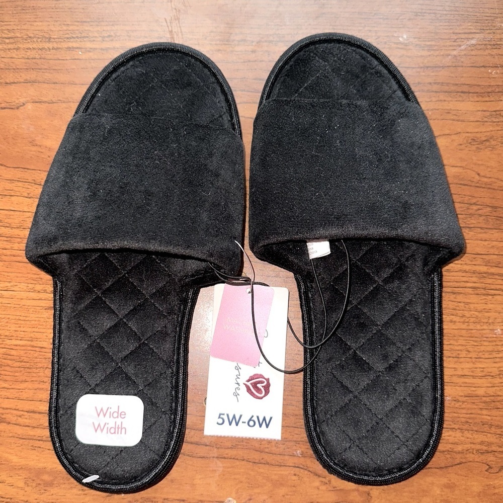 Secret Treasures Black Memory Foam Pillow Slides Slippers Wide Width Size 5W-6W
